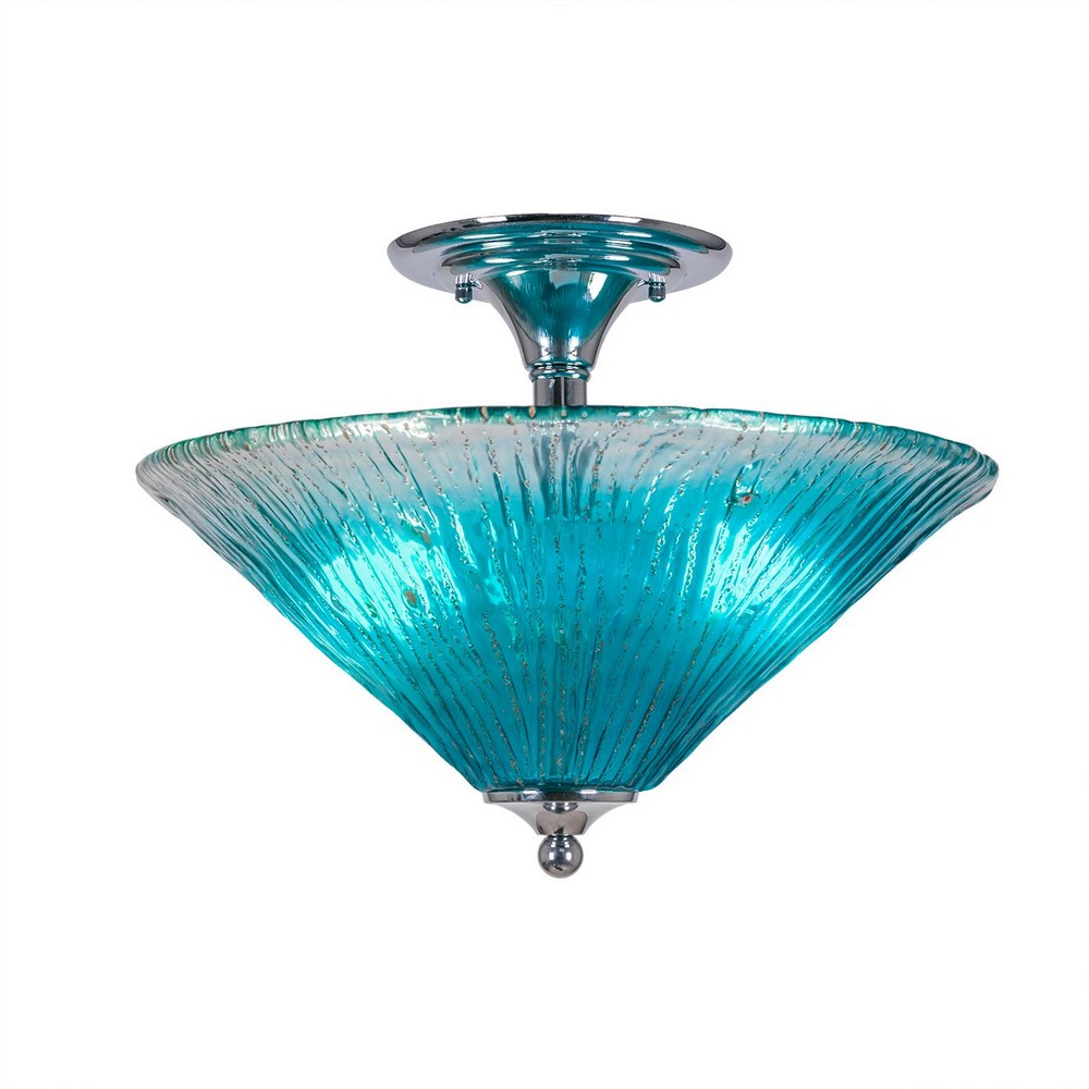 Toltec Lighting-121-CH-715-Any - 2 Light Semi-Flush Mount-12.75 Inches Tall and 16 Inches Wide Chrome Teal Crystal Bronze Finish with Chocolate Icing Glass