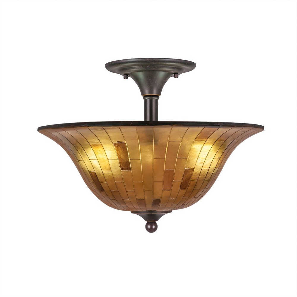 Toltec Lighting-121-DG-708-Any - 2 Light Semi-Flush Mount-12.75 Inches Tall and 16 Inches Wide Dark Granite Penshell Bronze Finish with Chocolate Icing Glass