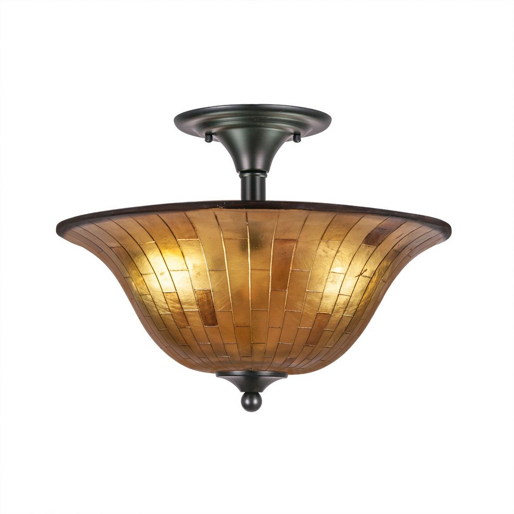 Toltec Lighting-121-MB-708-Any - 2 Light Semi-Flush Mount-12.75 Inches Tall and 16 Inches Wide Matte Black Penshell Bronze Finish with Chocolate Icing Glass