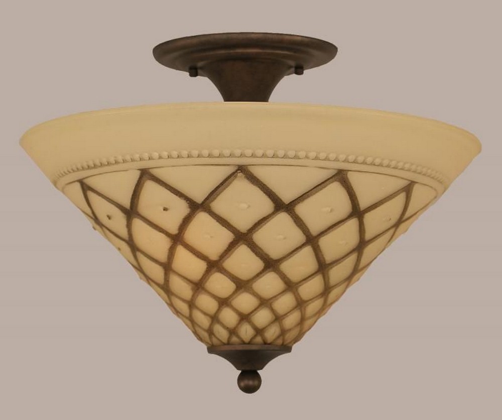 Toltec Lighting-121-BRZ-718-Two Light Semi-Flush Mount-16 Inches Wide by 12.75 Inches High   Bronze Finish with Chocolate Icing Glass