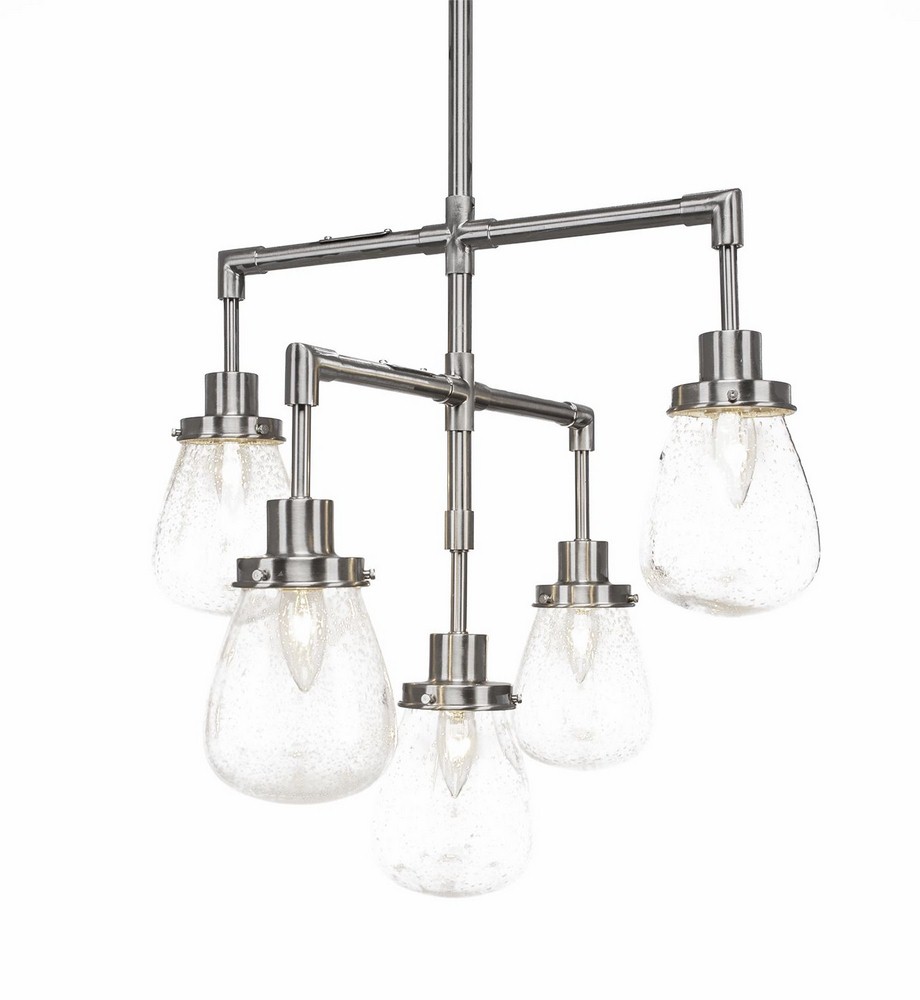 Toltec Lighting-1238-BN-471-Meridian - 5 Light Chandelier-17.75 Inches Tall and 22 Inches Wide Brushed Nickel Clear Bubble Dark Granite Finish with White Glass