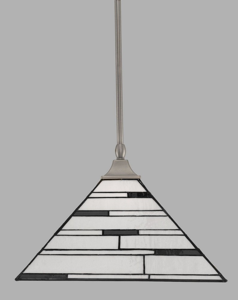 Toltec Lighting-13-BN-952-Any - 1 Light Stem Hung Stem Hung Pendant-9.25 Inches Tall and 14 Inches Wide Brushed Nickel Pearl Ebony Art Matte Black Finish with Santa Cruz Tiffany Glass