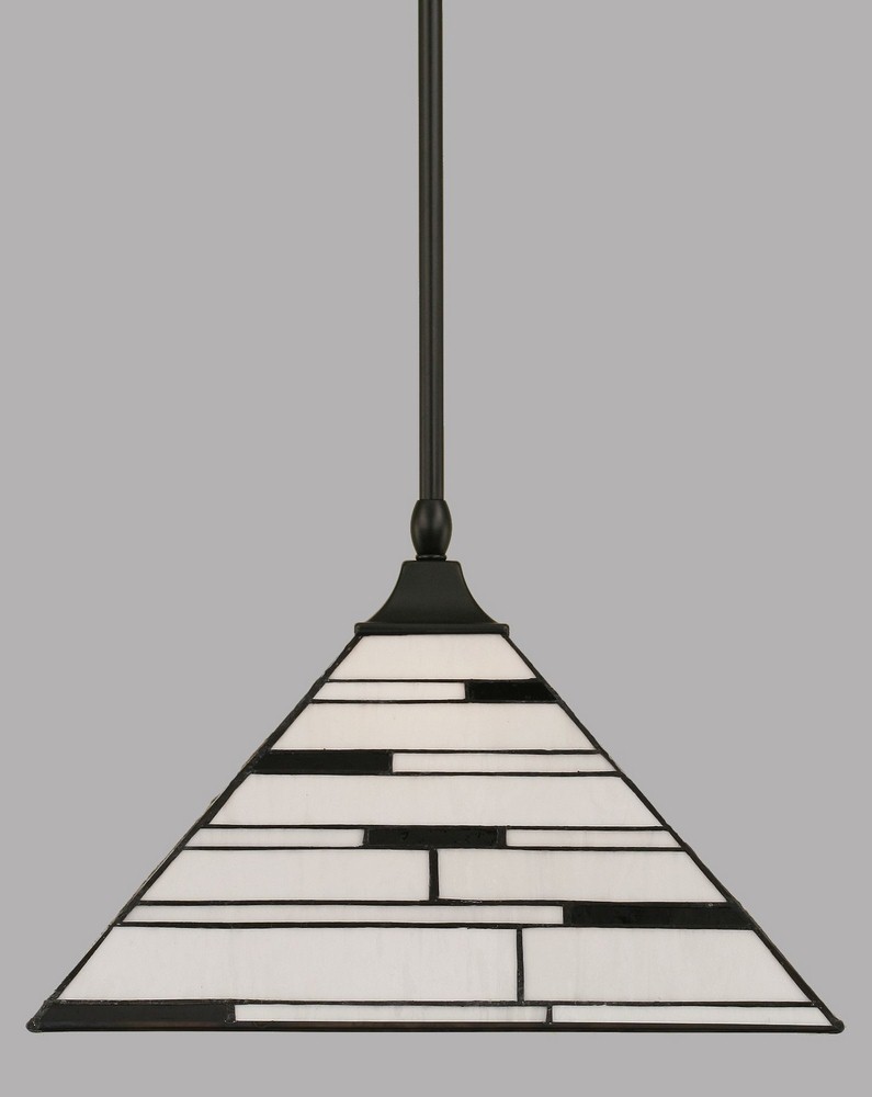 Toltec Lighting-13-MB-952-Any - 1 Light Stem Hung Stem Hung Pendant-9.25 Inches Tall and 14 Inches Wide Matte Black Pearl Ebony Art Matte Black Finish with Santa Cruz Tiffany Glass