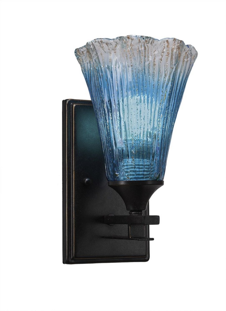 Toltec Lighting-131-DG-725-Uptowne - 1 Light Wall Sconce-10 Inches Tall and 5.5 Inches Wide Dark Granite Teal Crystal Aged Silver Finish with Italian Ice Glass