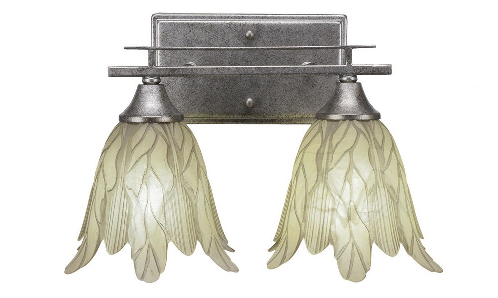 Toltec Lighting-132-AS-1025-Uptowne - 2 Light Bath Bar-7.75 Inches Tall and 16.25 Inches Wide   Aged Silver Finish with Vanilla Leaf Glass