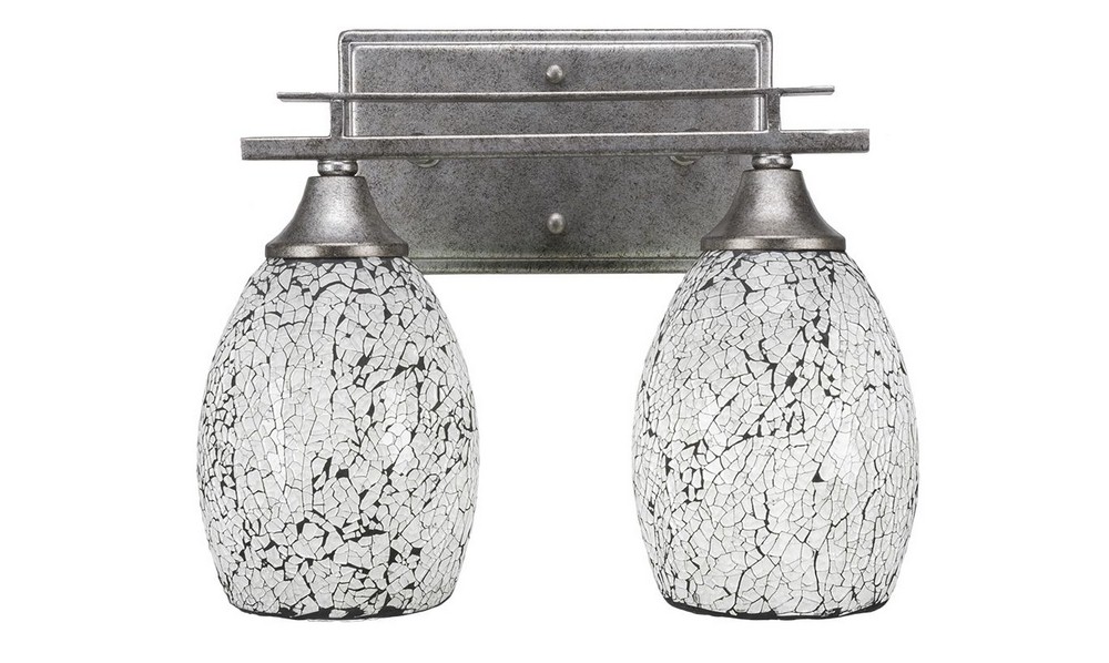 Toltec Lighting-132-AS-4165-Uptowne - 2 Light Bath Bar-10 Inches Tall and 12 Inches Wide Aged Silver Black Fusion Aged Silver Finish with Black Fusion Glass