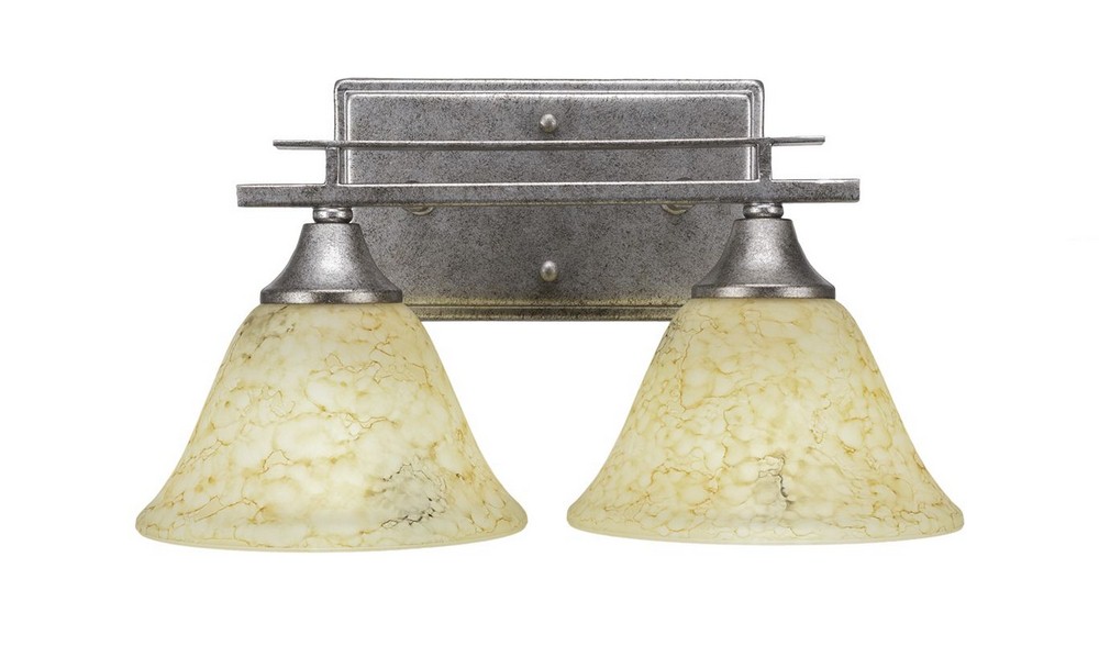 Toltec Lighting-132-AS-508-Uptowne - 2 Light Bath Bar-7.75 Inches Tall and 14.25 Inches Wide Aged Silver Italian Marble Aged Silver Finish with White Muslin Glass