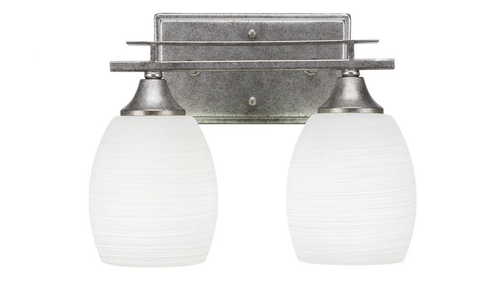 Toltec Lighting-132-AS-615-Uptowne - 2 Light Bath Bar-9.5 Inches Tall and 12 Inches Wide   Aged Silver Finish with White Linen Glass