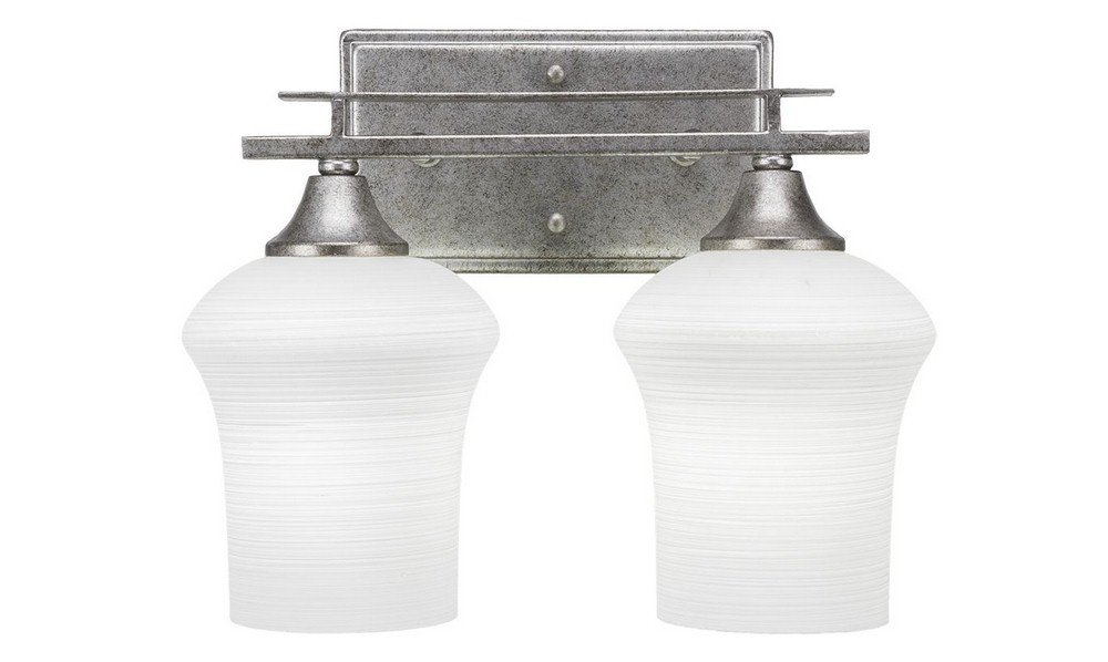 Toltec Lighting-132-AS-681-Uptowne - 2 Light Bath Bar-10.25 Inches Tall and 12.75 Inches Wide   Aged Silver Finish with Zilo White Linen Glass