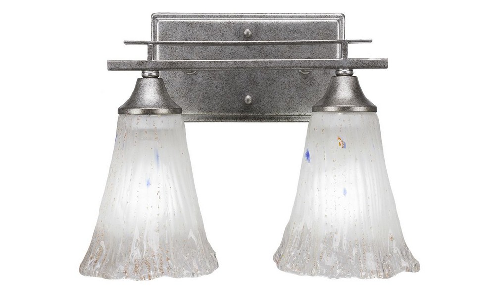 Toltec Lighting-132-AS-721-Uptowne - 2 Light Bath Bar-9.75 Inches Tall and 13.5 Inches Wide Aged Silver Frosted Crystal Aged Silver Finish with Frosted Crystal Glass