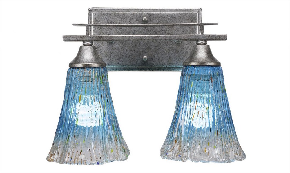 Toltec Lighting-132-AS-725-Uptowne - 2 Light Bath Bar-9.75 Inches Tall and 13.5 Inches Wide Aged Silver Teal Crystal Aged Silver Finish with Frosted Crystal Glass