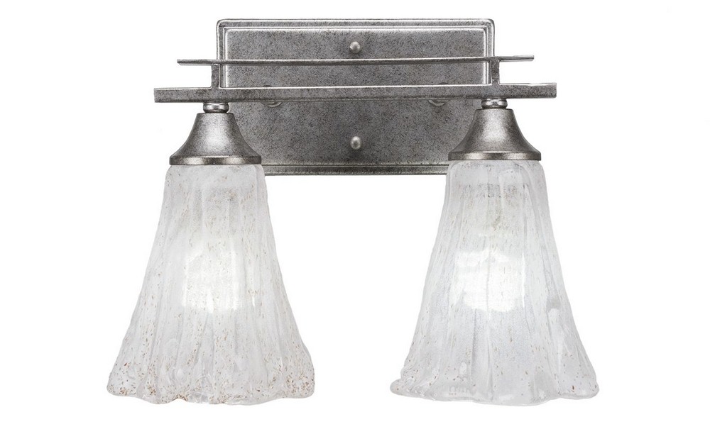 Toltec Lighting-132-AS-729-Uptowne - 2 Light Bath Bar-9.75 Inches Tall and 13.5 Inches Wide Aged Silver Italian Ice Aged Silver Finish with Frosted Crystal Glass