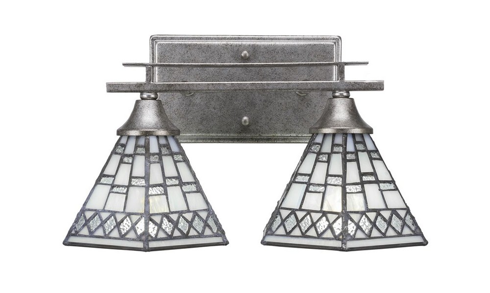 Toltec Lighting-132-AS-9105-Uptowne - 2 Light Bath Bar-8.5 Inches Tall and 14.5 Inches Wide Aged Silver Pewter Art Aged Silver Finish with Pewter Tiffany Glass