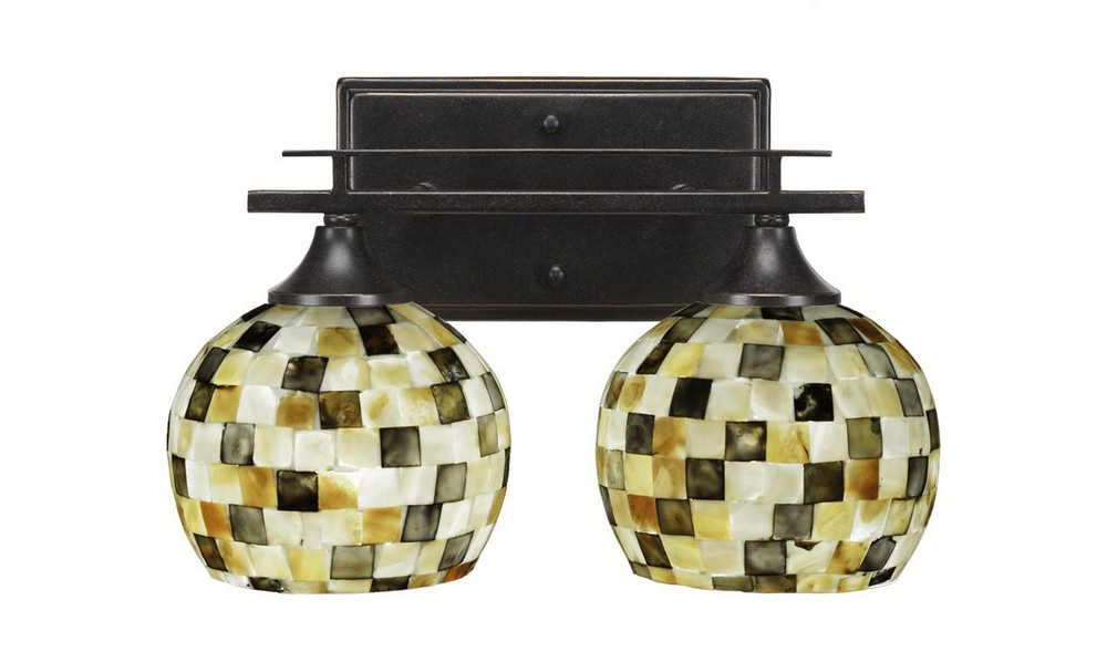 Toltec Lighting-132-DG-407-Uptowne - 2 Light Bath Bar-8.5 Inches Tall and Inches Wide Dark Granite Sea Mist Seashell Dark Granite Finish with Copper Mosaic Glass