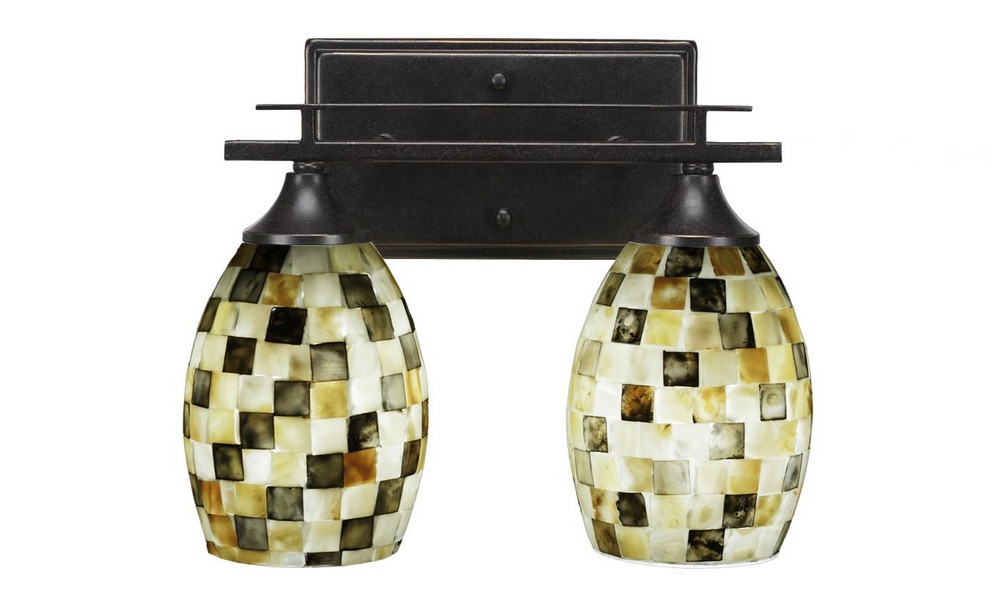 Toltec Lighting-132-DG-408-Uptowne - 2 Light Bath Bar-9.75 Inches Tall and Inches Wide Dark Granite Sea Haze Seashell Dark Granite Finish with Ivory Glaze Seashell Glass