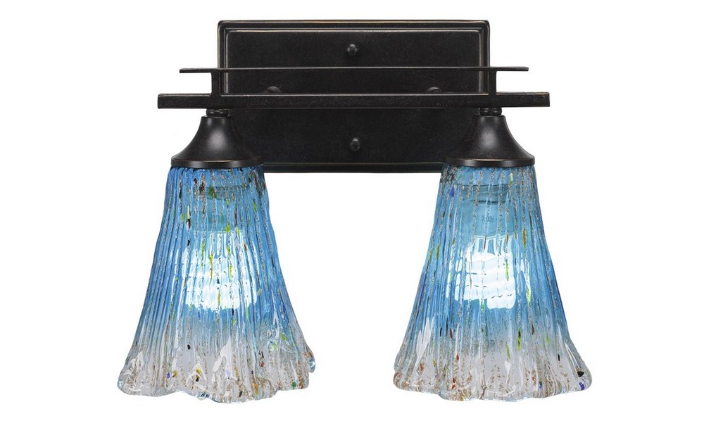 Toltec Lighting-132-DG-725-Uptowne - 2 Light Bath Bar-9.75 Inches Tall and Inches Wide Dark Granite Teal Crystal Dark Granite Finish with Amber Crystal Glass