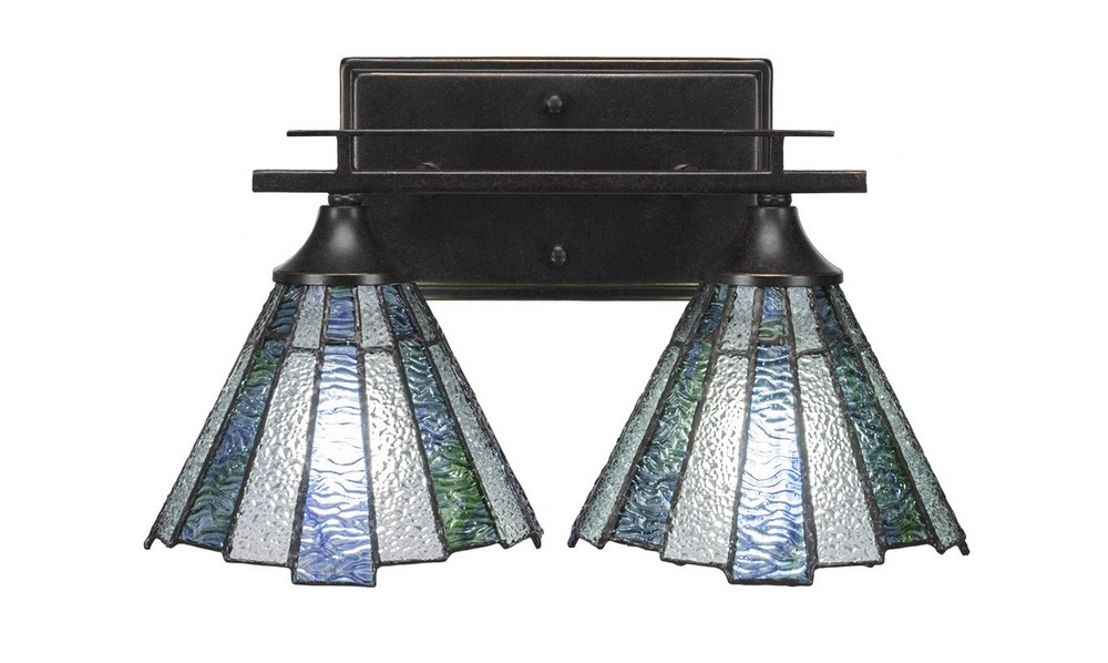 Toltec Lighting-132-DG-9325-Uptowne - 2 Light Bath Bar-8.5 Inches Tall and Inches Wide Dark Granite Sea Ice Dark Granite Finish with Diamond Ice Tiffany Glass