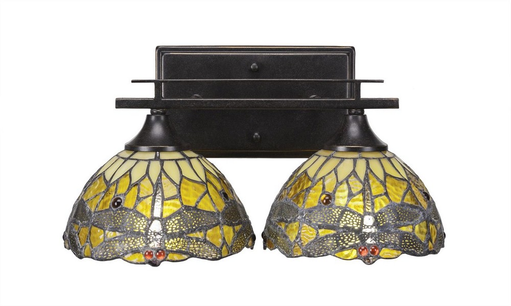 Toltec Lighting-132-DG-9465-Uptowne - 2 Light Bath Bar-7.75 Inches Tall and Inches Wide Dark Granite Amber Dragonfly Uptowne - 2 Light Bath Bar-7.75 Inches Tall and Inches Wide