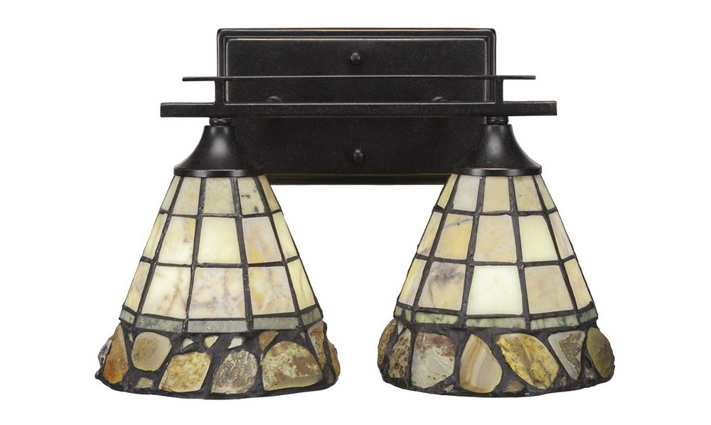 Toltec Lighting-132-DG-9735-Uptowne - 2 Light Bath Bar-9.75 Inches Tall and Inches Wide Dark Granite Cobblestone Art Dark Granite Finish with Amber Crystal Glass