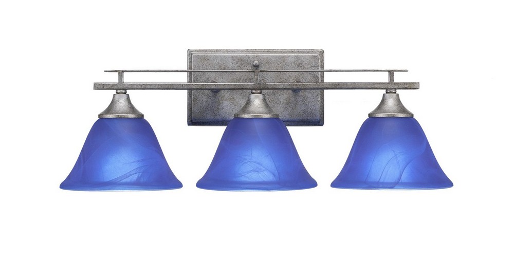 Toltec Lighting-133-AS-4155-Uptowne - 3 Light Bath Bar-7.75 Inches Tall and Inches Wide Aged Silver Blue Italian Aged Silver Finish with Italian Marble Glass