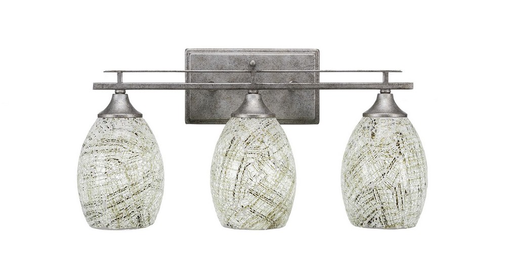 Toltec Lighting-133-AS-5054-Uptowne - 3 Light Bath Bar-10 Inches Tall and Inches Wide Aged Silver Natural Fusion Dark Granite Finish with Natural Fusion Glass