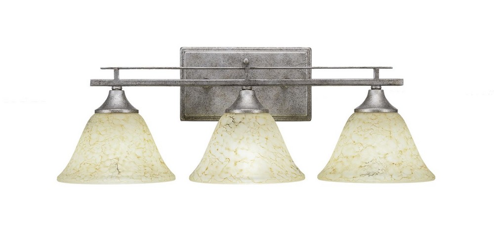 Toltec Lighting-133-AS-508-Uptowne - 3 Light Bath Bar-7.75 Inches Tall and Inches Wide Aged Silver Italian Marble Aged Silver Finish with Italian Marble Glass