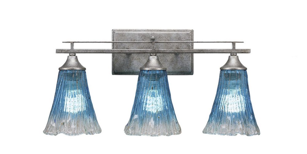 Toltec Lighting-133-AS-725-Uptowne - 3 Light Bath Bar-9.75 Inches Tall and Inches Wide Aged Silver Teal Crystal Aged Silver Finish with Italian Ice Glass