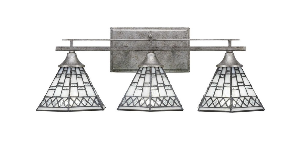 Toltec Lighting-133-AS-9105-Uptowne - 3 Light Bath Bar-8.5 Inches Tall and Inches Wide Aged Silver Pewter Art Dark Granite Finish with Zion Tiffany Glass