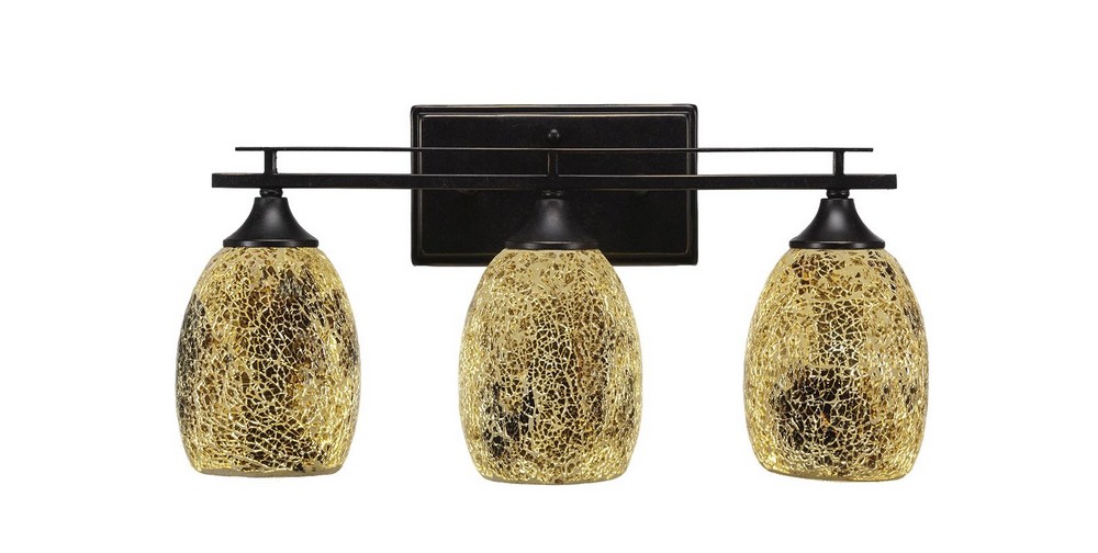 Toltec Lighting-133-DG-4175-Uptowne - 3 Light Bath Bar-10.25 Inches Tall and Inches Wide   Dark Granite Finish with Gold Fusion Glass