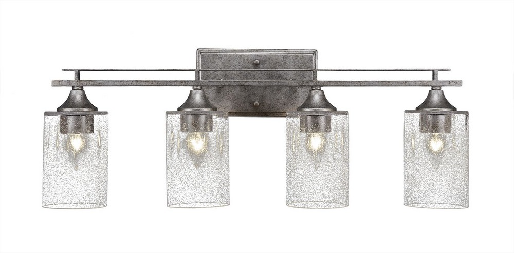 Toltec Lighting-134-AS-300-Uptowne - 4 Light Bath Bar-9.75 Inches Tall and Inches Wide Aged Silver Clear Bubble Dark Granite Finish with White Muslin Glass