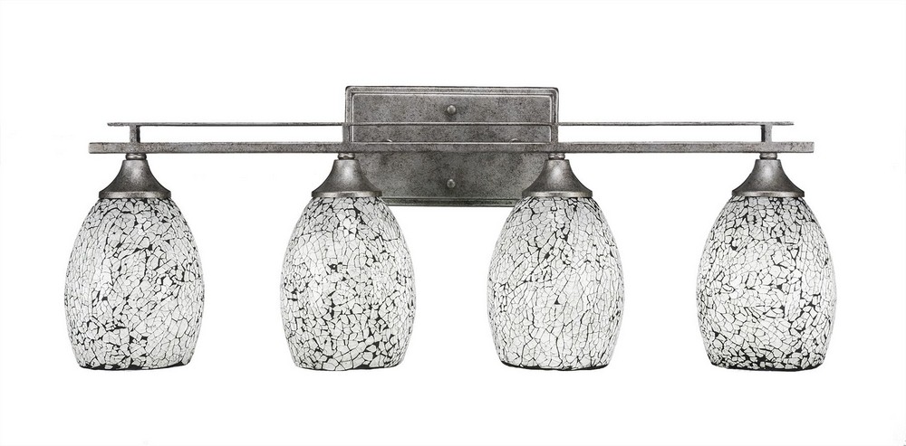 Toltec Lighting-134-AS-4165-Uptowne - 4 Light Bath Bar-10 Inches Tall and Inches Wide Aged Silver Black Fusion Dark Granite Finish with Natural Fusion Glass