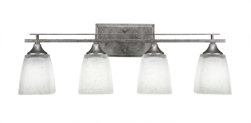 Toltec Lighting-134-AS-460-Uptowne - 4 Light Bath Bar-9 Inches Tall and Inches Wide Aged Silver White Muslin Aged Silver Finish with Clear Bubble Glass