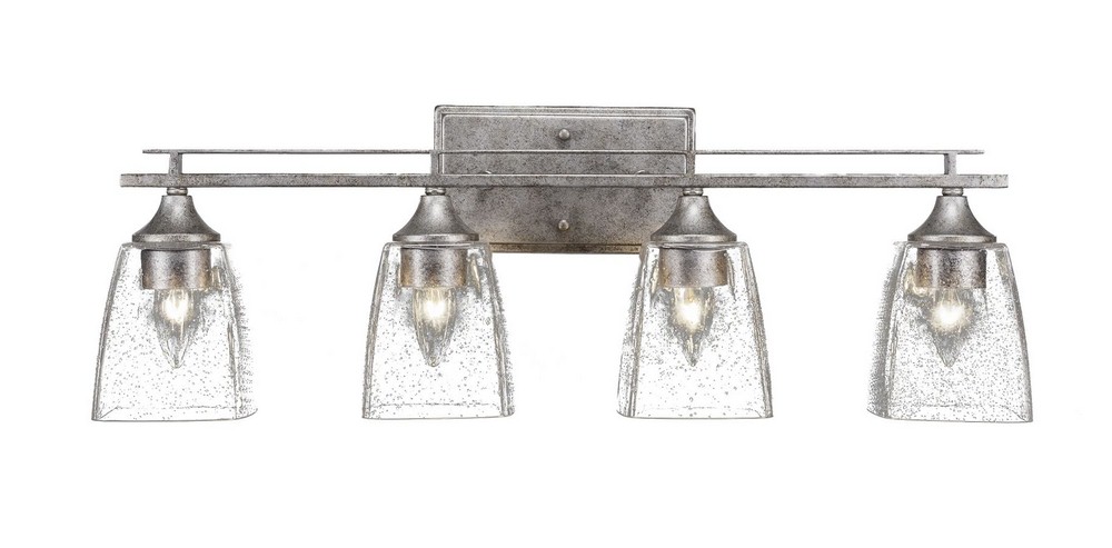 Toltec Lighting-134-AS-461-Uptowne - 4 Light Bath Bar-9 Inches Tall and Inches Wide Aged Silver Clear Bubble Aged Silver Finish with Clear Bubble Glass