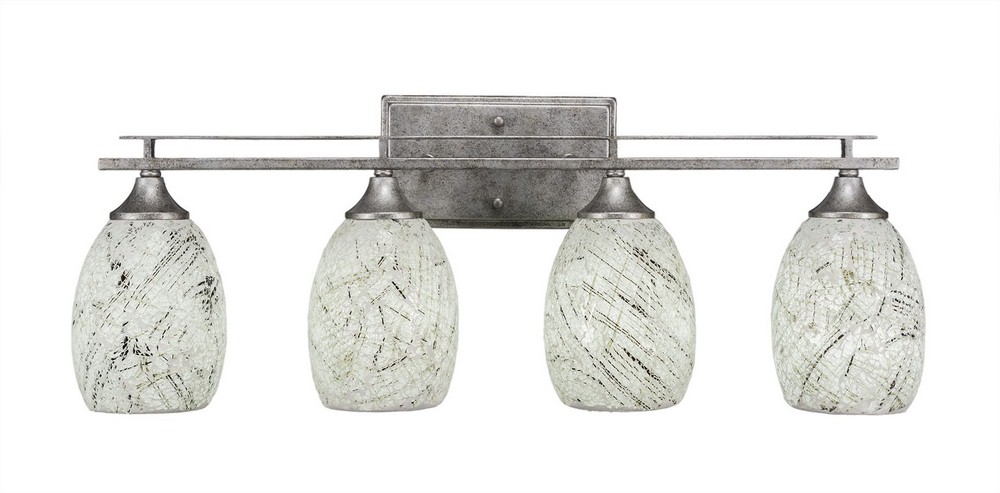 Toltec Lighting-134-AS-5054-Uptowne - 4 Light Bath Bar-10 Inches Tall and Inches Wide Aged Silver Natural Fusion Dark Granite Finish with Natural Fusion Glass