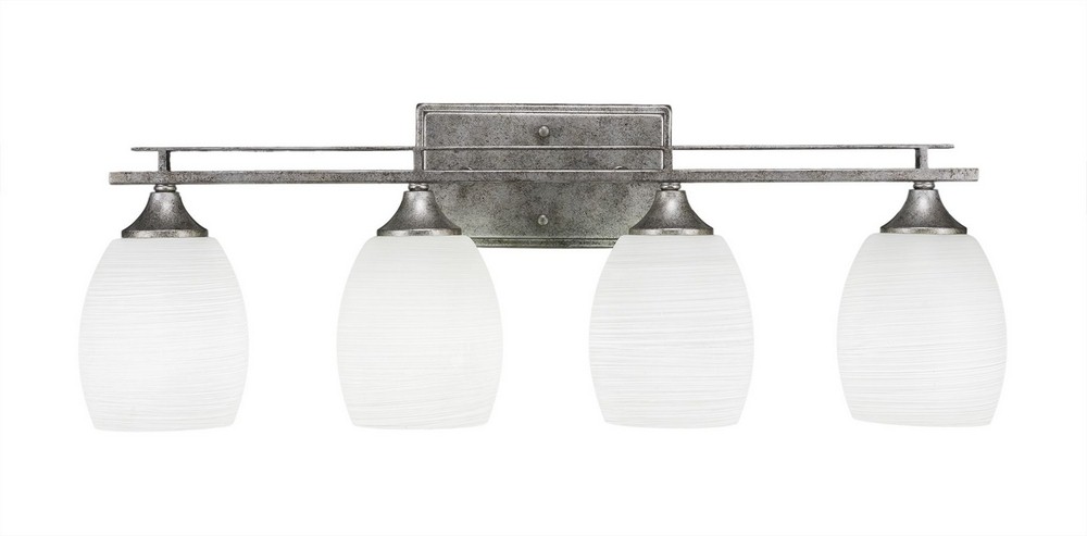 Toltec Lighting-134-AS-615-Uptowne - 4 Light Bath Bar-9.5 Inches Tall and Inches Wide Aged Silver White Linen Dark Granite Finish with Cayenne Linen Glass