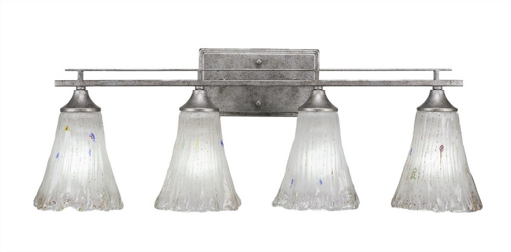 Toltec Lighting-134-AS-721-Uptowne - 4 Light Bath Bar-9.75 Inches Tall and Inches Wide Aged Silver Fluted Frosted Crystal Dark Granite Finish with Frosted Crystal Glass