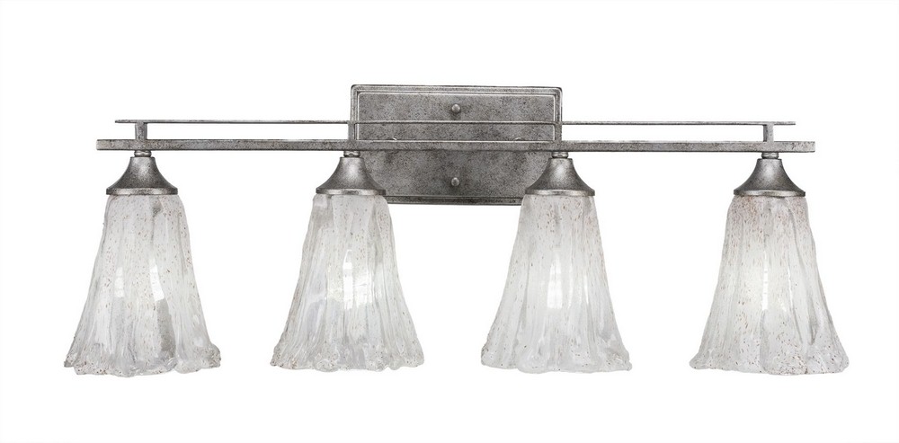 Toltec Lighting-134-AS-729-Uptowne - 4 Light Bath Bar-9.75 Inches Tall and Inches Wide Aged Silver Fluted Italian Ice Dark Granite Finish with Frosted Crystal Glass