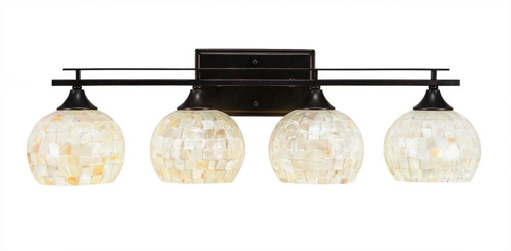 Toltec Lighting-134-DG-405-Uptowne - 4 Light Bath Bar-8.5 Inches Tall and Inches Wide Dark Granite Mystic Seashell Dark Granite Finish with Sea Mist Seashell Glass