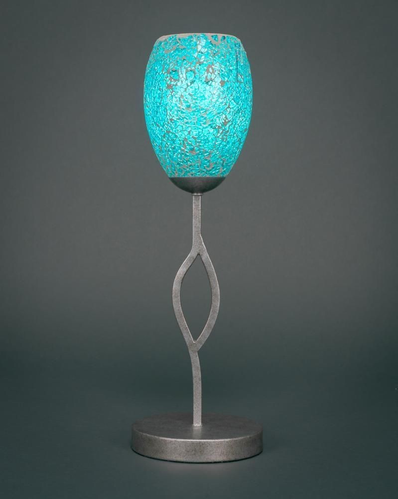 Toltec Lighting-140-AS-5055-Revo - 1 Light Mini Table Lamp-18.5 Inches Tall and 5 Inches Wide Aged Silver Turquoise Fusion Dark Granite Finish with Cayenne Linen Glass