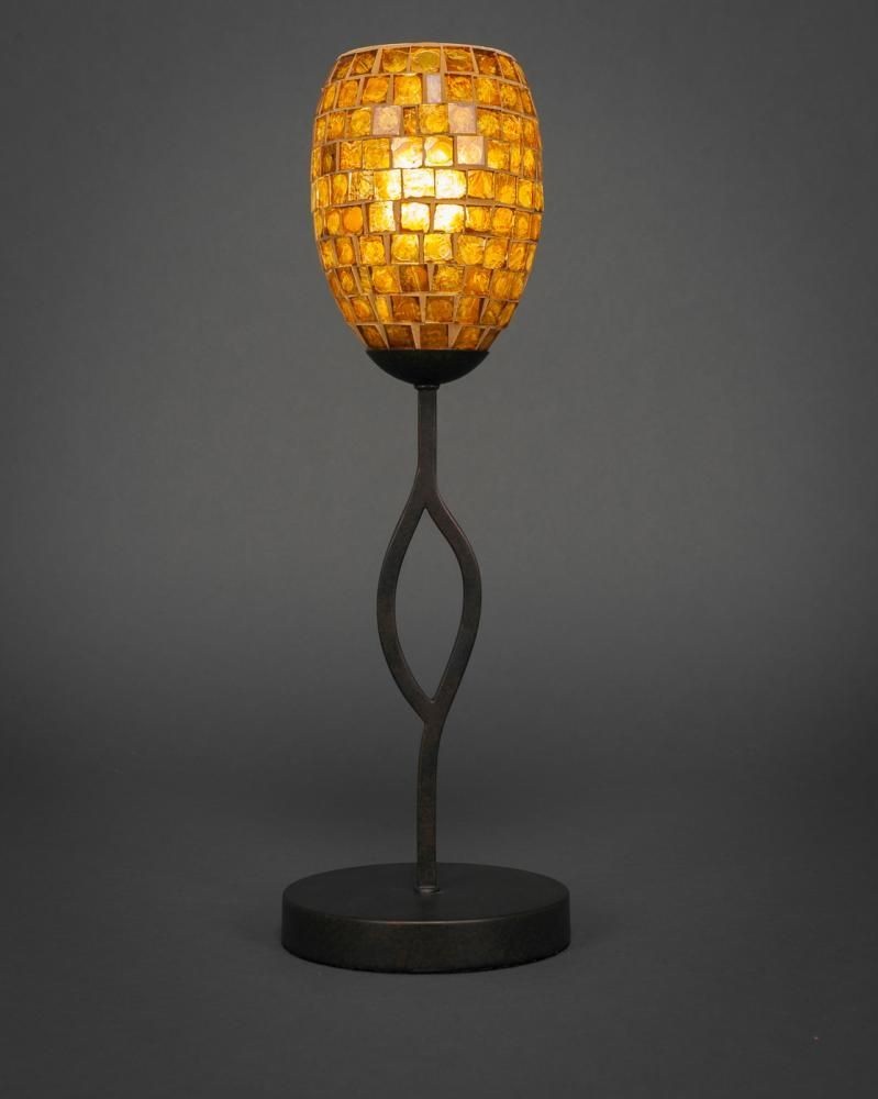 Toltec Lighting-140-DG-409-Revo - 1 Light Mini Table Lamp-18.5 Inches Tall and 5 Inches Wide Dark Granite Copper Mosaic Dark Granite Finish with Cayenne Linen Glass