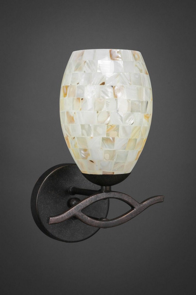 Toltec Lighting-141-DG-406-Revo - 1 Light Wall Sconce-11 Inches Tall and 6.75 Inches Wide Dark Granite Ivory Glaze Seashell Dark Granite Finish with Copper Mosaic Glass