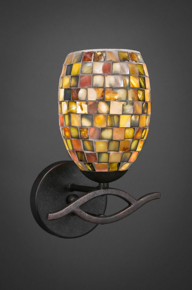 Toltec Lighting-141-DG-408-Revo - 1 Light Wall Sconce-11 Inches Tall and 6.75 Inches Wide Dark Granite Sea Haze Seashell Dark Granite Finish with Copper Mosaic Glass