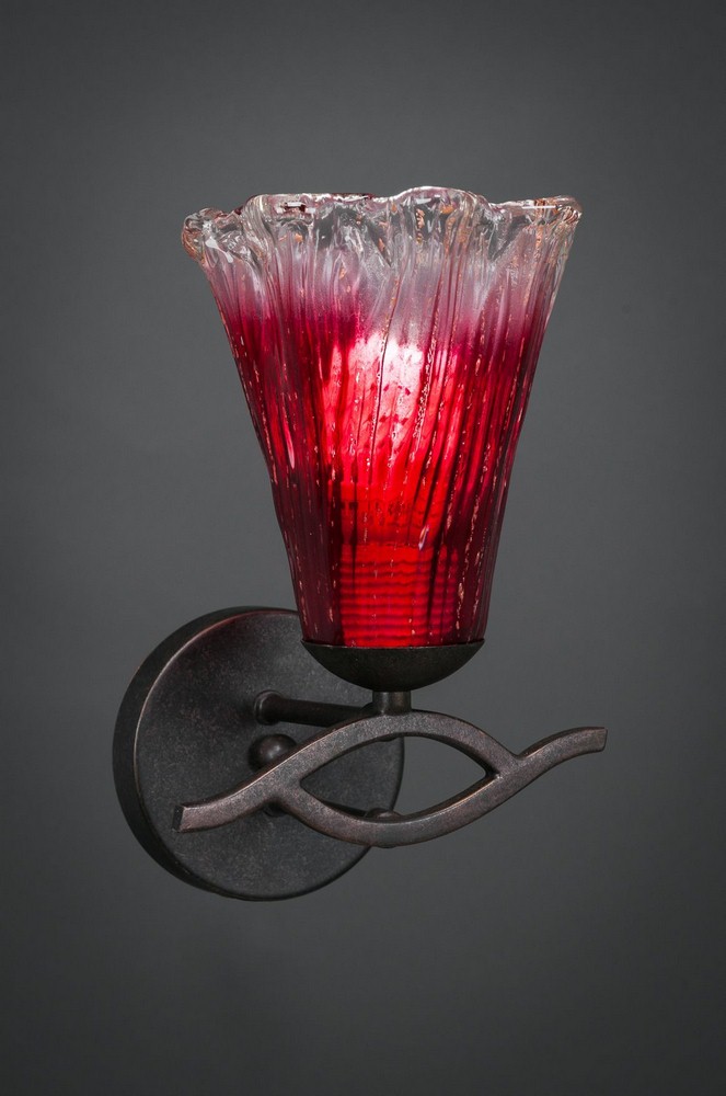 Toltec Lighting-141-DG-726-Revo-One Light Wall Sconce-6.75 Inches Wide by 10.25 Inches High   Dark Granite Finish with Raspberry Crystal Glass