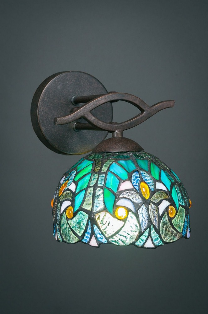 Toltec Lighting-141-DG-9925-Revo - 1 Light Wall Sconce-8.5 Inches Tall and 7 Inches Wide Dark Granite Turquoise Cypress Art Revo - 1 Light Wall Sconce-8.5 Inches Tall and 7 Inches Wide