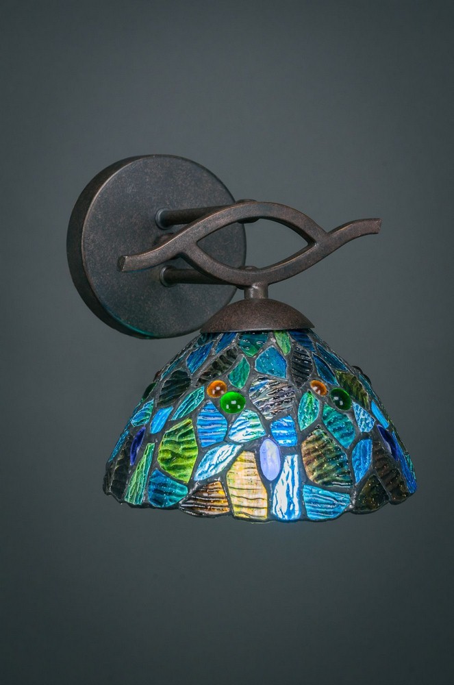 Toltec Lighting-141-DG-9955-Revo - 1 Light Wall Sconce-7.75 Inches Tall and 7 Inches Wide Dark Granite Blue Mosaic Art Dark Granite Finish with Blue Mosaic Tiffany Glass