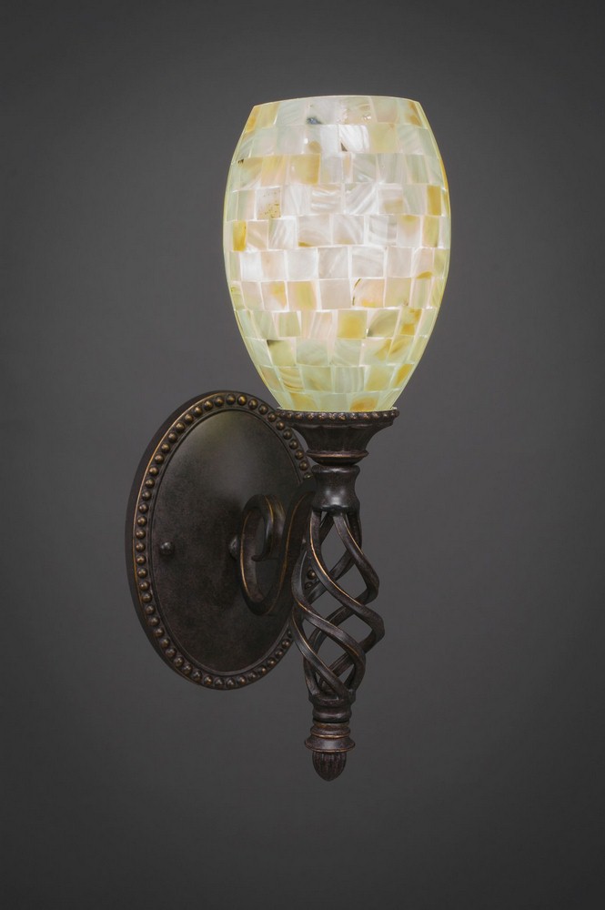 Toltec Lighting-161-DG-406-Elegante - 1 Light Wall Sconce-14.25 Inches Tall and 5 Inches Wide Dark Granite Ivory Glaze Seashell Dark Granite Finish with Green Fusion Glass