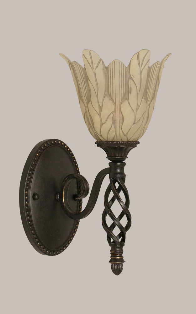 Toltec Lighting-161-DG-1025-Elegante - 1 Light Wall Sconce-13.5 Inches Tall and 7 Inches Wide Dark Granite Vanilla Leaf Dark Granite Finish with Zilo White Linen Glass