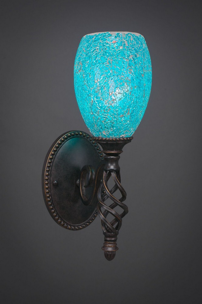 Toltec Lighting-161-DG-5055-Elegante - 1 Light Wall Sconce-14.25 Inches Tall and 5 Inches Wide Dark Granite Turquoise Fusion Dark Granite Finish with Green Fusion Glass