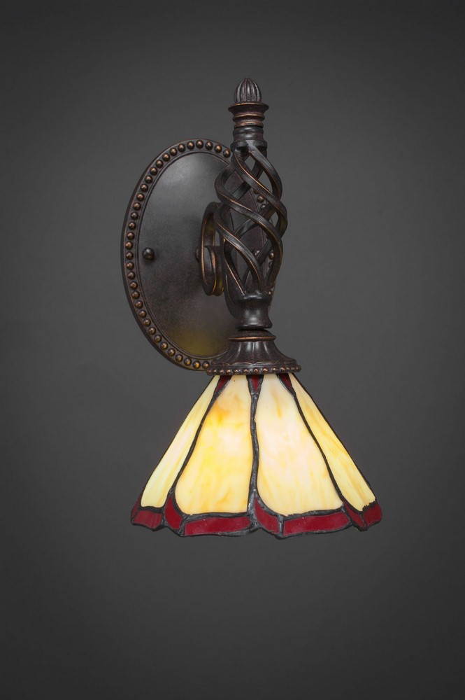 Toltec Lighting-161-DG-9165-Elegante - 1 Light Wall Sconce-12.25 Inches Tall and 7 Inches Wide Dark Granite Honey & Burgundy Flair Tiffany Dark Granite Finish with Roman Jewel Tiffany Glass