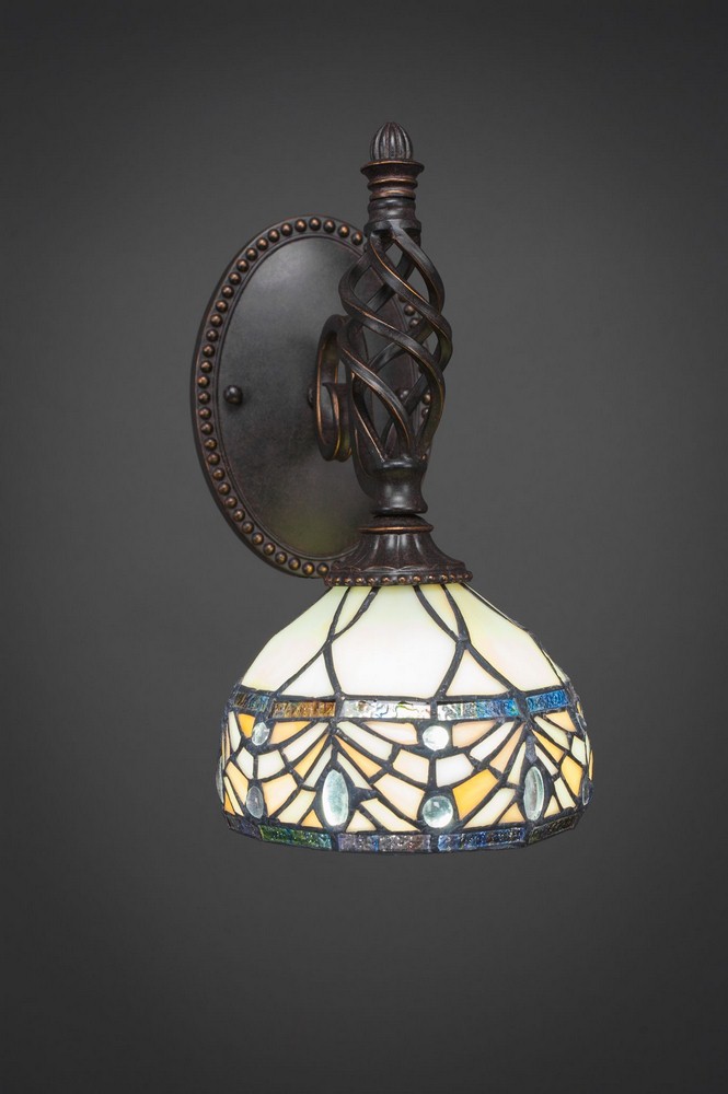 Toltec Lighting-161-DG-9485-Elegante - 1 Light Wall Sconce-12.25 Inches Tall and 7 Inches Wide Dark Granite Royal Merlot Art Dark Granite Finish with Roman Jewel Tiffany Glass